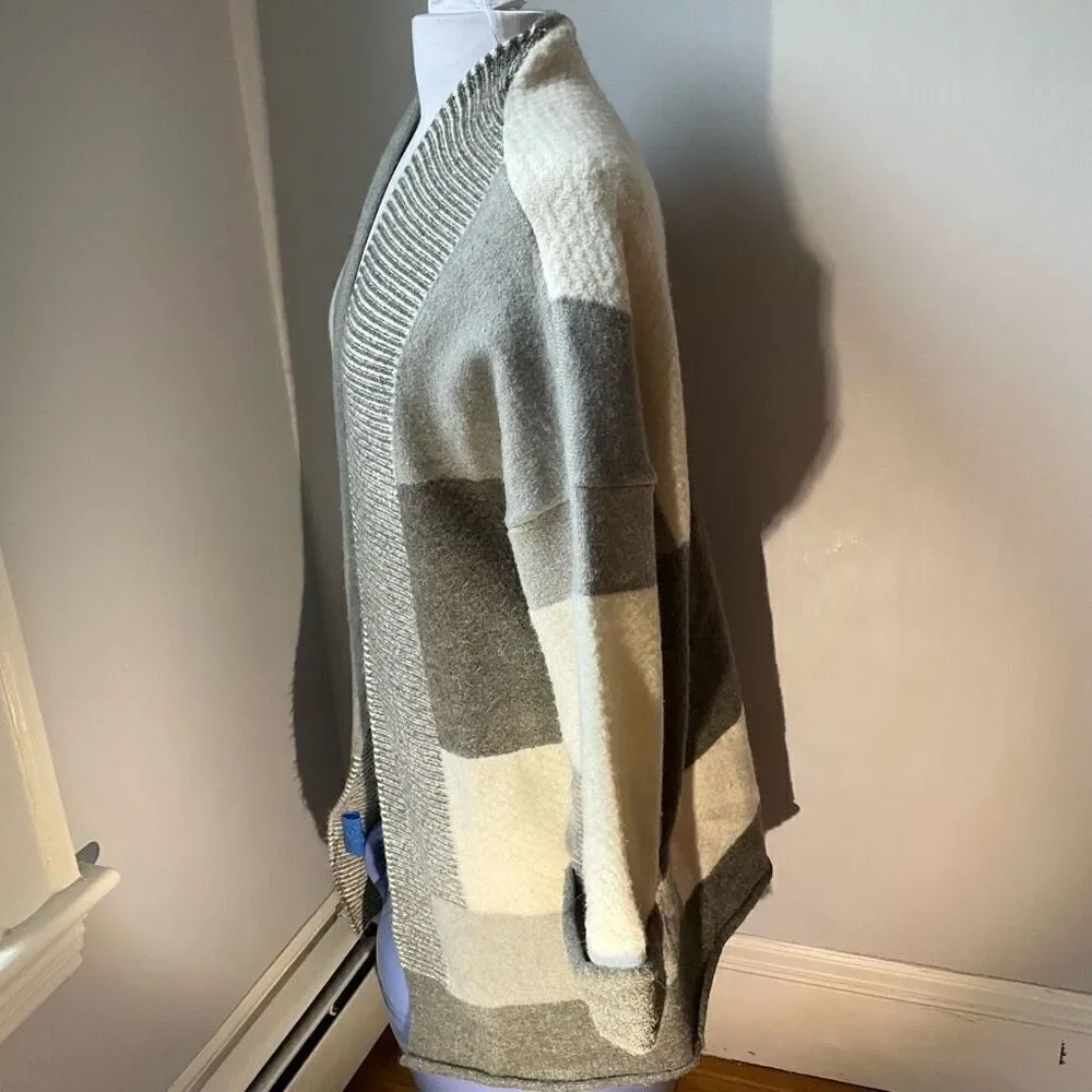 Cyrus Open Patchwork Coatigan/Sweater Coat. S. Grey and Cream Colorblock